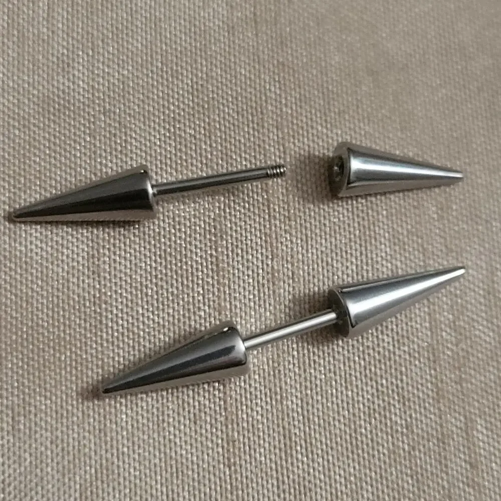 Silver stainless steel spiked screw on earrings
